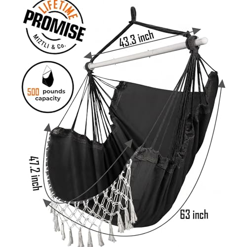 Hammock Chair Hanging Chair Swing Chair XXL Large Macrame Swing Indoor Hammock for Bedroom - Max 500 Lbs - 2 Cushions & All Hanging Kit Included - view 4
