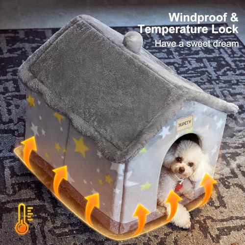 Cute Indoor Dog Houses, Dog Bed with Cover Cave,Soft Cozy Dog Cave Bed,Grey - view 2
