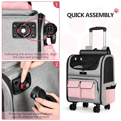 Foldable Rolling Pet Carrier with Wheels Pink(Not for Airline) - view 4