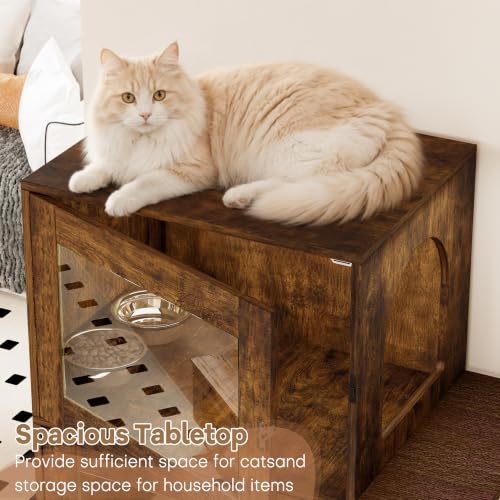 Double Dog Proof Cat Feeding Station, Wood Dog Proof Cat Feeder, Walnut - view 7