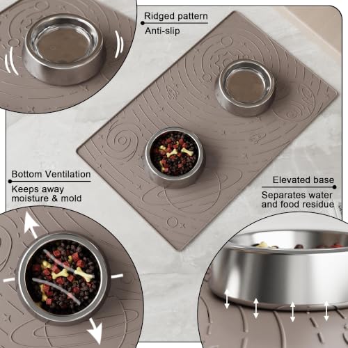 Galaxy Pet Feeding Mat, 18.9x11.8 Silicone Cat Food Mat, Beige - view 2