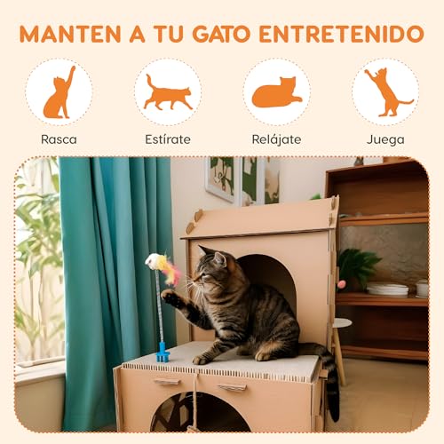 Polipets Cat Scratching House-Shaped Double-Story, Scratching Pad Made of Recyclable Corrugated Cardboard, Claw Sharpener Toy for Cats, Scratching Post, Cardboard Brown 31 x27x 18in - view 4