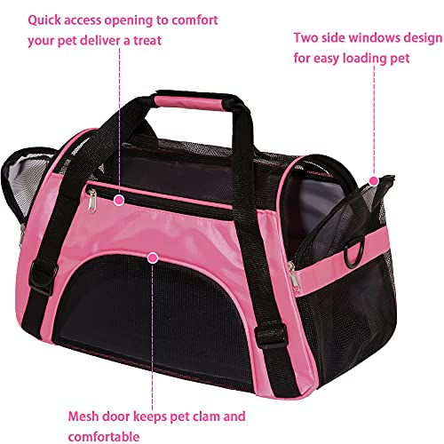 Cat Carrier for Cats Soft-Sided Travel Pat Carrier for Cat with Wooden Padding Board Airline Approved Lightweight Comfortable Cat Bag for Puppy Small Pets (Small, Pink) - view 3