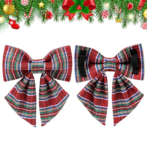Christmas Plaid Dog Collar with Bow, Red and Blue Check Adjustable Pet Collar with Quick Release, Christmas Stripes Bowtie Collar for Small Medium Large Dogs S - view 3