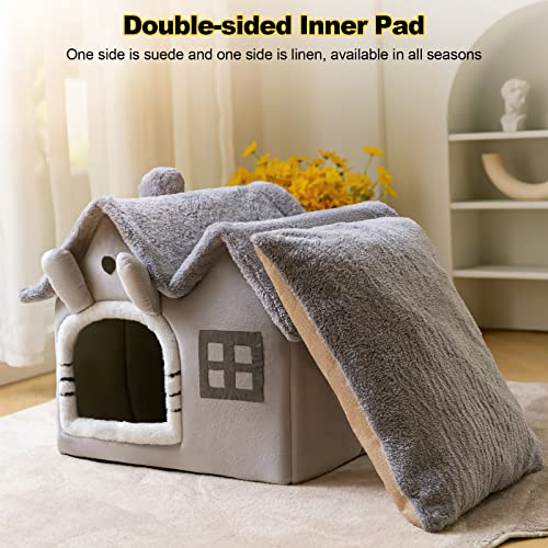 Cat Cave Bed, Warm and Cosy Plush Cat Igloo, Washable Dog Bed with Removable Pillow Cushion, Improve Sleep, Foldable Cat House(L, Grey) - view 4