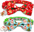 2 Pack Christmas Cat Collar with Bow Tie, Santa & Gingerbread Holiday Design, Adjustable Breakaway Collar with Bell for Kitties and Kittens