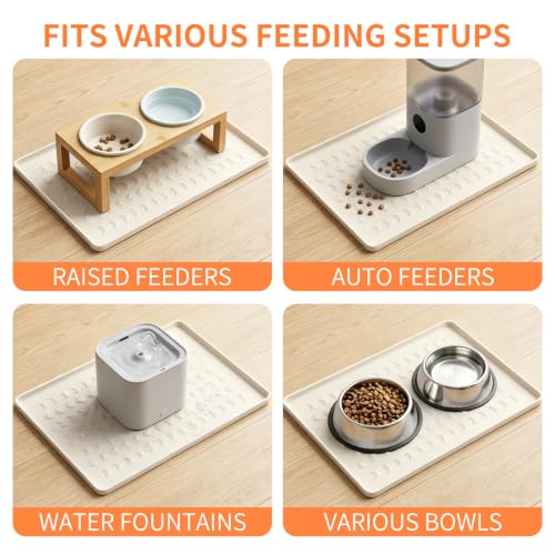 Silicone Pet Feeding Mat, Dog Cat Food Water Bowl Mat, Raised Edge Non-Slip - view 5