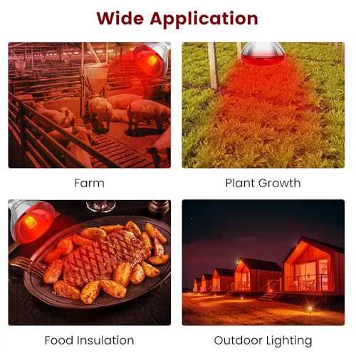 Infrared Heat Lamp Bulb for Chickens Red Heat Lamp Flood Light Heat Lamp Bulb 150 W Heating Bulbs for Brooder Coops Pets Chicks Reptiles Food Service (1 Pack) - view 7