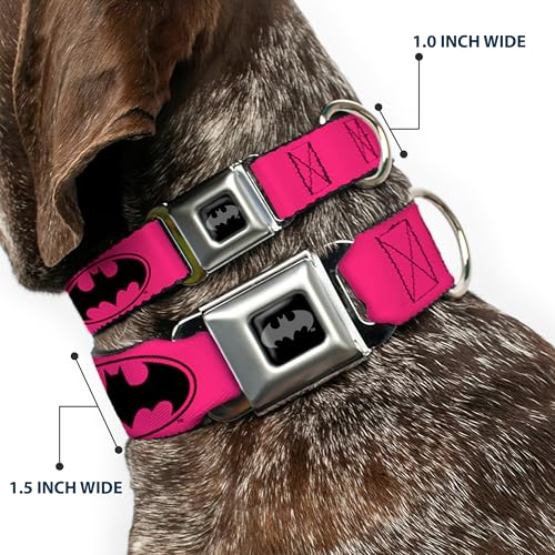 Dog Collar Seatbelt Buckle Bat Signal 3, Fuchsia Black, 15 to 26 Inches - view 2