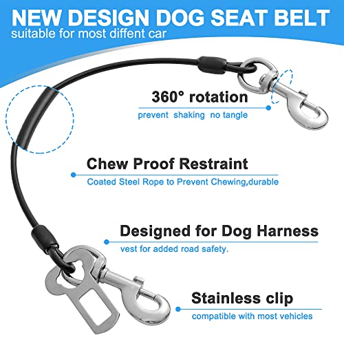 Dog Seat Belt Harness for Car,2pcs Dog Seatbelt of Coated Wire Leash Safety Restraint,No Chew Tether Cable Vehicle Dogs Accessories,Double Clips & Latch (2 Pack Black, 24 inch/60 CM) - view 4
