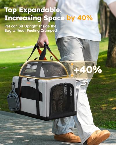 Cat Carrier,Top Expandable Dog Crate for Travel, Grey - view 3