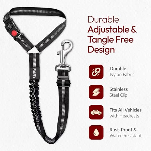 Dog Seat Belts for Cars UK Headrest Dog Car Seat Belt Adjustable Dog Car Harness Pet Dogs Safety Seatbelt Anti Shock Elastic Puppy Restraint Strong Leash Leads for Dogs Pets Safety - view 2