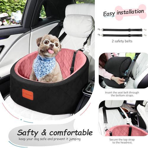 Dog Car Seat for Small Dogs Up to 30 Lbs with 2 Safety Dog Leashes - view 4