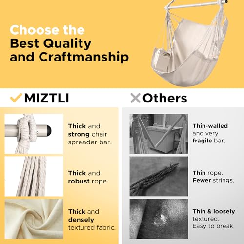 Hammock Chair Hanging Chair Swing Chair XXL Large Macrame Swing Indoor Hammock for Bedroom - Max 500 Lbs - 2 Cushions & All Hanging Kit Included - view 3