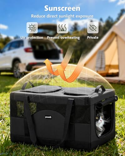 Large Cat Carrier, Soft Double Pet Crate for 2 Cats Travel,Dark Gray - view 6