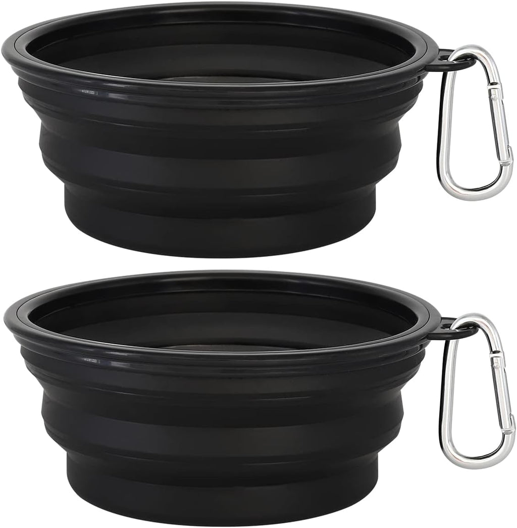 Large Collapsible Dog Bowls 2 Pack, 34oz Foldable Dog Travel Bowl, Portable Pet Water Food Bowl with Clasp, Pet Cat Feeding Cup Dish for Traveling, Walking, Hiking (Black+Black)