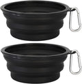 Large Collapsible Dog Bowls 2 Pack, 34oz Foldable Dog Travel Bowl, Portable Pet Water Food Bowl with Clasp, Pet Cat Feeding Cup Dish for Traveling, Walking, Hiking (Black+Black)