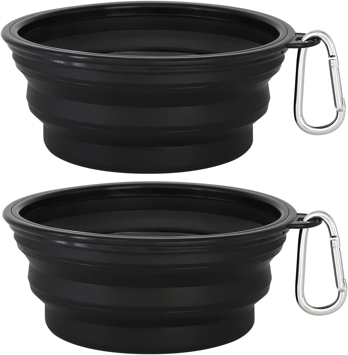 Large Collapsible Dog Bowls 2 Pack, 34oz Foldable Dog Travel Bowl, Portable Pet Water Food Bowl with Clasp, Pet Cat Feeding Cup Dish for Traveling, Walking, Hiking (Black+Black)