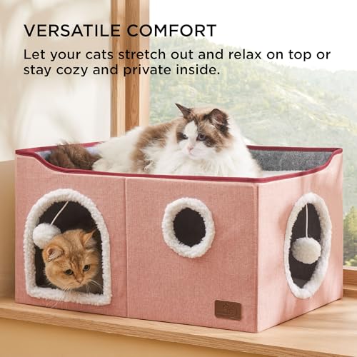 Extra Wide Cat House Bed with Fluffy Ball and Scratch Pad,Pink - view 3