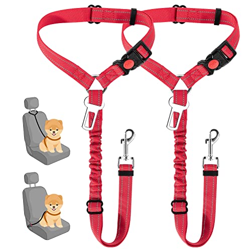 Dog Seat Belt for Car, 2 Pack Dog Car Harness Seatbelt with Bungee
