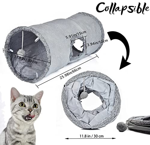 Cat Tunnel 26"(L) Dia 12" Tubes and Tunnels connectable with Large Crinkle Hide and Seek Toy for Bunny Puppy, Grey - view 2