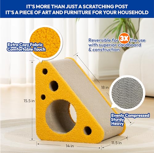 360° Reversible Cat Scratching Post, Cat Scratchers Indoor Cats, Premium Cardboard Cat Scratching Board with Cute Cheese Design and Multiple Scratching Angles, Large - view 3