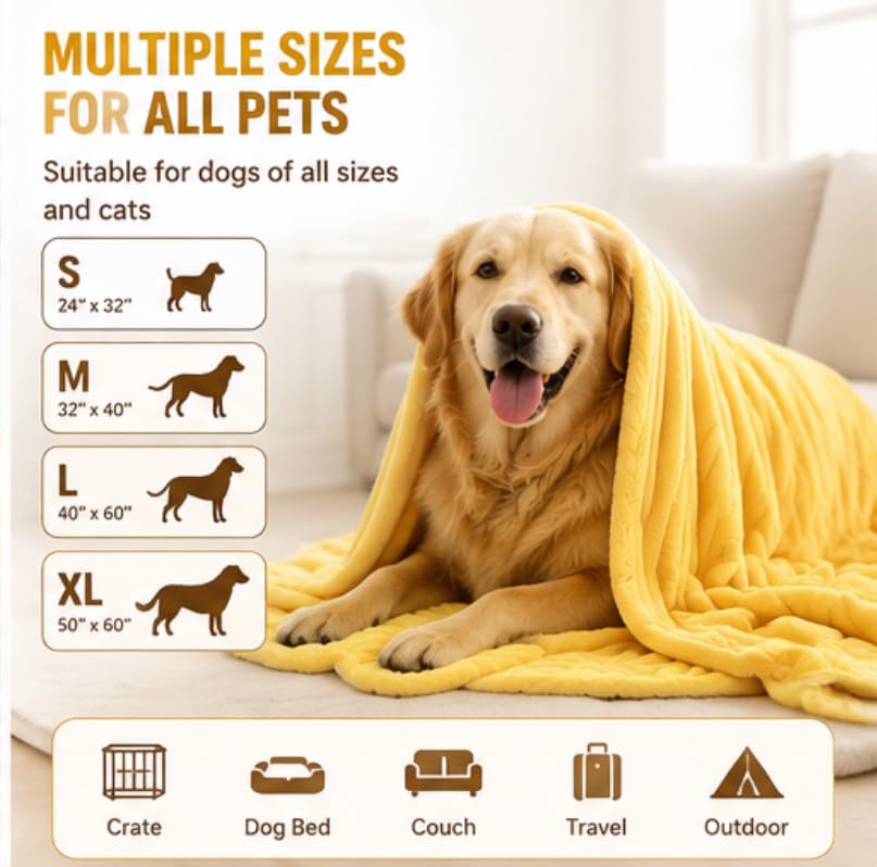 Yellow Dog Blanket, Emotional Blanket for Dogs, Soft Puppy Flannel Fleece Blanket for Pet Dog Cat, Plush Microfiber, Cozy and Lightweight for Indoors Sofa, Kennel (39.37×59.06in) - view 4