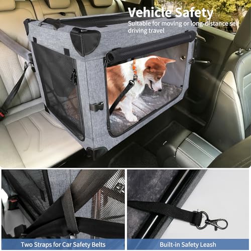Collapsible Dog Crates for Large Dogs Portable Soft Sided Travel Dog Carrier for Indoor & Outdoor, 4-Door Foldable Pet Kennel with Durable Mesh Windows (Gray, 24.0" L x 17.0" W x 17.0") - view 5