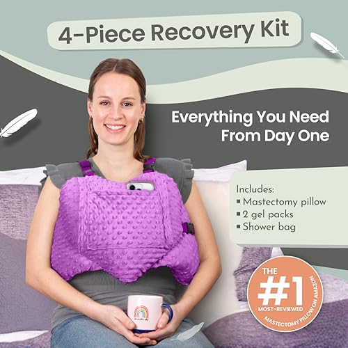 Post Mastectomy Pillow Heart - 4 Pcs Protective Set - Cozy Hand Muff & 5 Built-in Pockets - Breast Surgery Must Haves,Breast Reduction Recovery Supplies, Breast Augmentation,Post Op Essentials - view 2