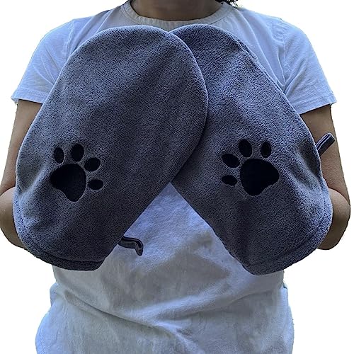 Microfiber Pet Towel Mitts - Paw Cleaning and Drying Mitts/Gloves for Dogs and Cats (Gray, Large - 2 Pack) - view 3