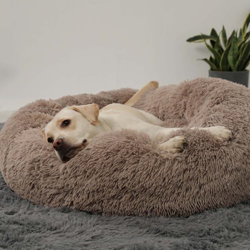 Calming Donut Cuddler Dog Bed, Round Fluffy Pet Bed with Sewn-in Cushion for Large Dogs,Washable, Large, Taupe, 30'' - view 5