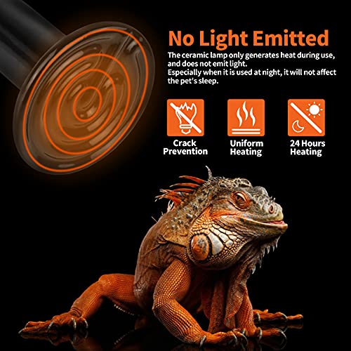 75W Ceramic Heat Emitter, Reptile Heat Bulbs, Ceramic Heat Lamp for Reptiles, Amphibian, Chicken, Dog, Cat (2-Pack) - view 3