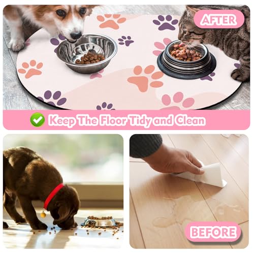 Cat Food Mat Small - 20''x12'' Absorbent Cat Feeding Mat, Pet Water Mats Protect Floor, No Stains Quick Dry Pet Placemats for Food and Water Bowl, Non-Slip Base Cats Bowl Mats for Messy Drinkers - view 5