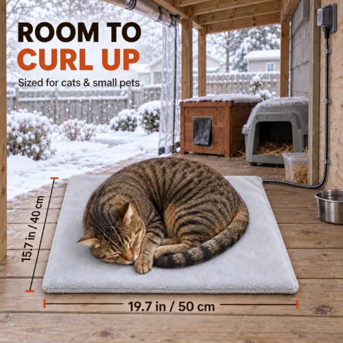 Outdoor & Indoor Pet Heating Pad for Cats & Small Dogs, Auto Maintains 100.4-107.6°F, Faux Rabbit Fur, Waterproof Base, 1.8m Bite-Resistant Steel Cord, Washable Cover, Cat House & Dog Bed, 20x16 Inch - view 4