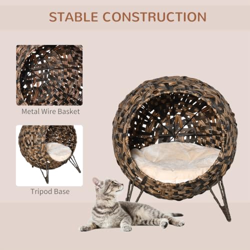 20.5" Weaved Cat Bed with Cushion, Brown - view 3