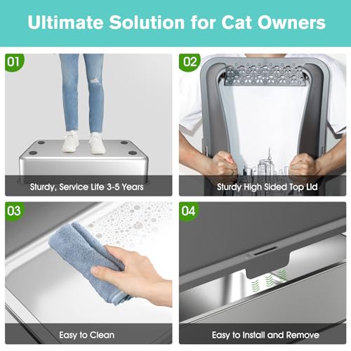 2PACK Stainless Steel Cat Litter Box with High Sides Lid, Extra Large XL Litter Box for Big Cats, Metal Kitty Litter Boxes with Anti-Leakage Enclosure,Non-Stick,Odorless,Scoop Included - view 5
