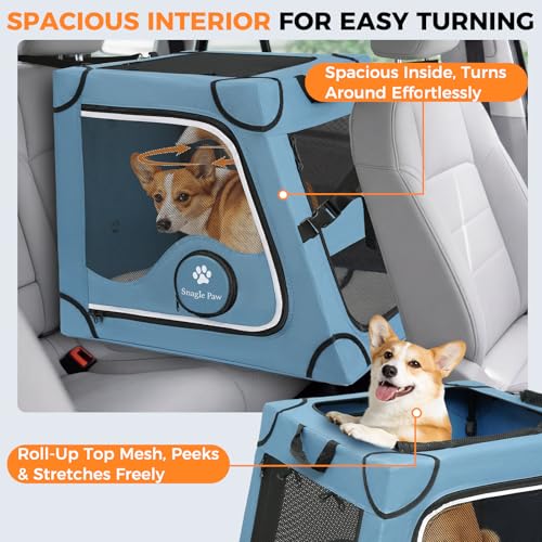 Portable Dog Crate for Car Travel,Metal Frame Pet Crate,Pet Carrier for Car Back Seat Secures with Headrest Strap and Seatbelt,M - view 2