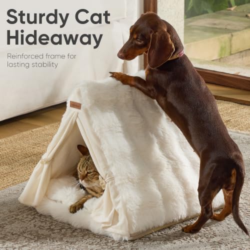 Cat Cave Bed, Sturdy Frame Washable Cat Tent Bed with Curtain - view 3