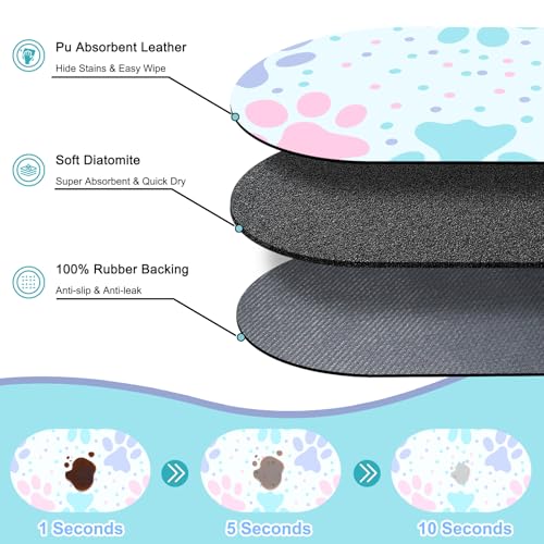 Dog Food Mat 20''x12'', Small Pet Feeding Mat, Non-Slip Rubber Pet Food Mat, Absorbent Cat Dog Water Bowl Mat for Messy Drinkers, Dogs Bowl Placemat for Food and Water, Light Blue Paw - view 2