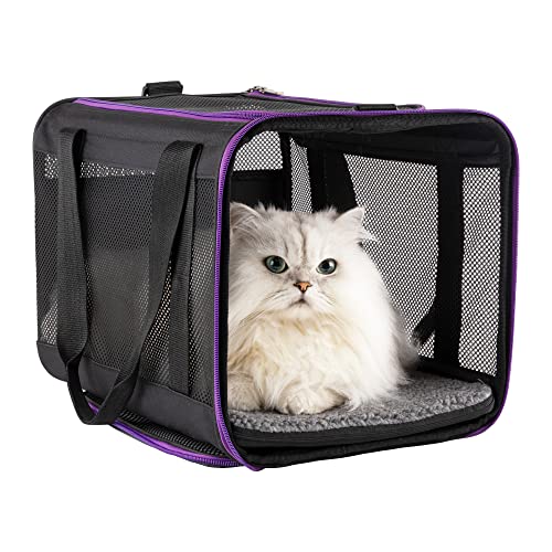 Soft Pet Carrier for Large and Medium Cats, 2 Kitties, Small Dogs. Easy to Get Cat in, Great for Cats that Don't Like Carriers (Black)