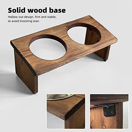 Elevated Cat Bowls, Wooden Raised Cat Bowl Stand with 2 Stainless Steel Bowls, 14.56 x 7 Inch Pet Feeding Station, Double Food and Water Bowls for Cats and Small Dogs - view 3