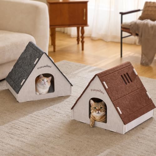 Cat House Cave Bed for Indoor Cats, Large Warm Felt Cat Hideaway - view 6