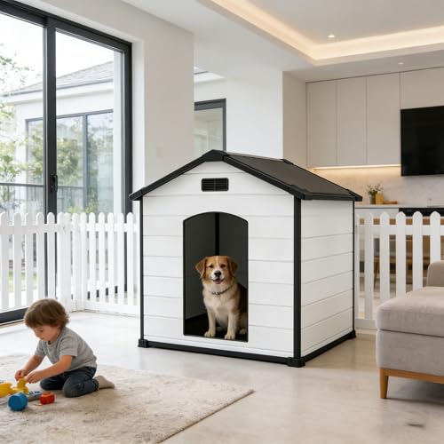 54" Large Outdoor Dog House for Two Big Dogs, Cement Gray - view 7