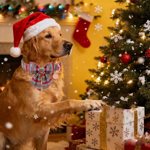 Christmas Plaid Dog Collar with Bow, Red and Blue Check Adjustable Pet Collar with Quick Release, Christmas Stripes Bowtie Collar for Small Medium Large Dogs S - view 4