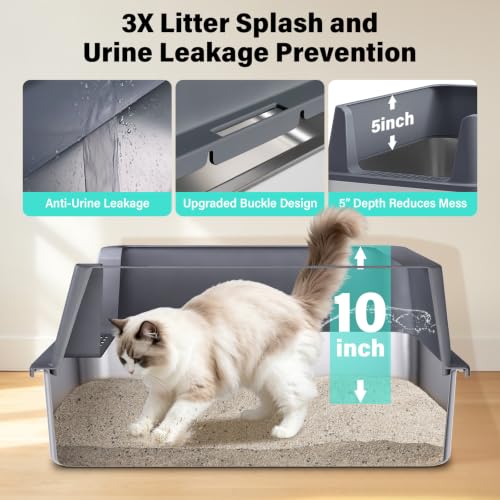 Stainless Steel Litter Box, XL Metal Litter Box with High Sides Lid - view 2
