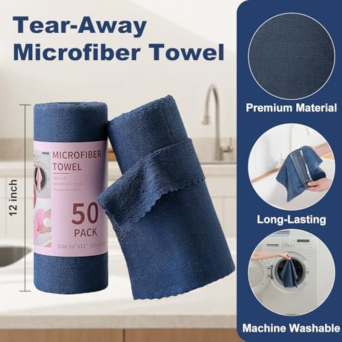 2 Roll Reusable Paper Towels,100 Sheets Tear Away Microfiber Cleaning Cloth, Lint Free Cleaning Rags for Kitchen, Dishcloth,Household Cleaning Supplies - view 3