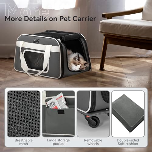 Cat Carrier with Wheels, Removable Spinner Wheels, Up to 13 lb - view 6