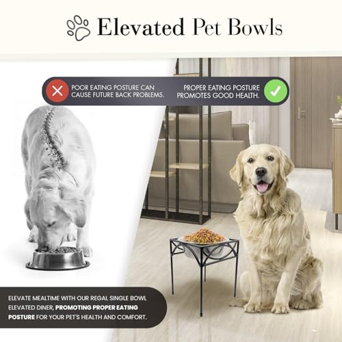 Regal Single Bowl Raised Feeder - Elevated Feeding Station - Metal, Wrought Iron Dog Bowl, Best Single Diner, Pet Bowl for Small, Medium, Large and XL Dogs - (Medium - 7" Tall) - view 5