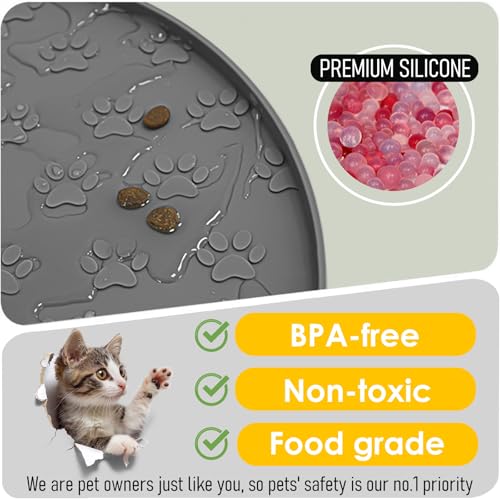 Pet Feeding Mat, Waterproof Anti-Slip Placemats for Dog Cat Bowl Silicone Pet Food Mat, Raised Edge Prevent Spills on Floor & Carpet, Dishwasher Safe (1 Black, 10.9" L x 10.9" W) - view 3