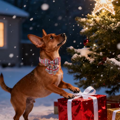 Christmas Plaid Dog Collar with Bow, Red and Blue Check Adjustable Pet Collar with Quick Release, Christmas Stripes Bowtie Collar for Small Medium Large Dogs S - view 5